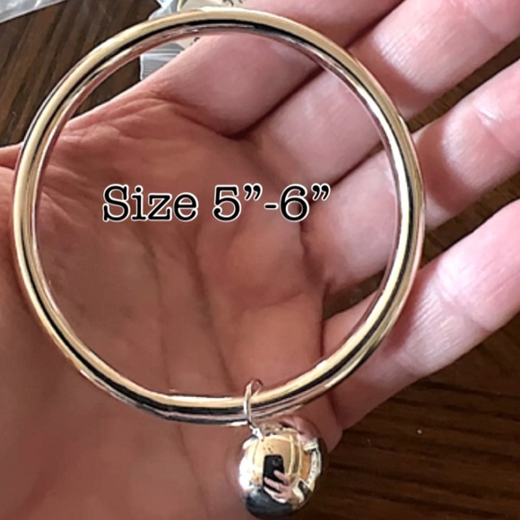 Drop Ball Sterling Silver Bangle Bracelet Ball Charm - Picture 3 of 15